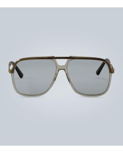 Gucci Rechteckige Sonnenbrille aus Metall - Grau