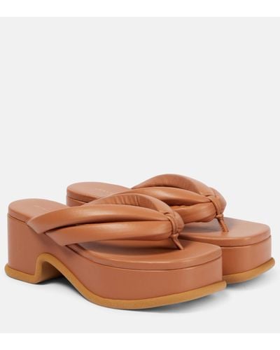 Dries Van Noten Leather Platform Thong Sandals - Brown