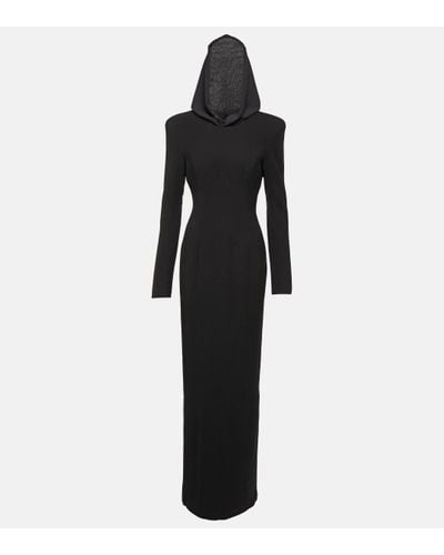 Monot Hooded Crepe Maxi Dress - Black