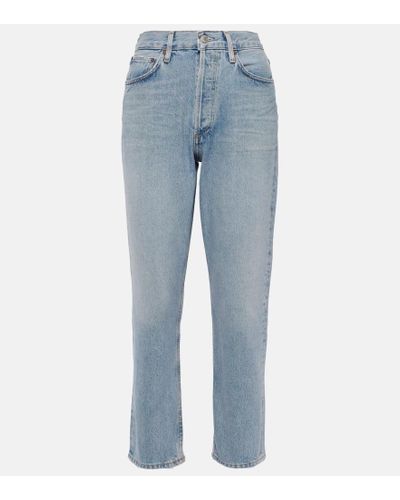 Agolde High-Rise Cropped Straight Jeans Riley - Blau