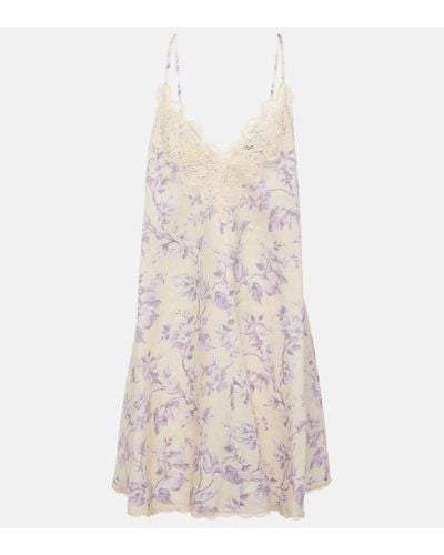 Zimmermann Halliday Lace-trimmed Floral Linen Slip Dress - Natural