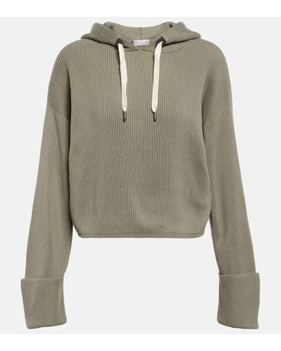 Brunello Cucinelli Ribbed-knit Cropped Cotton Hoodie - Green