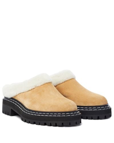 Proenza Schouler Shearling Lined Suede Mules - Natural
