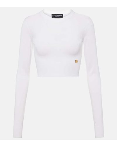 Dolce & Gabbana Pullover cropped in misto seta - Bianco