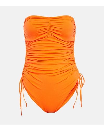 Melissa Odabash Sydney Ruched Bandeau Swimsuit - Orange