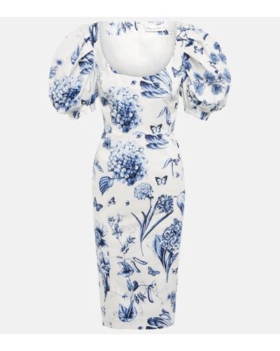 Oscar de la Renta Floral Cotton-blend Midi Dress - Blue