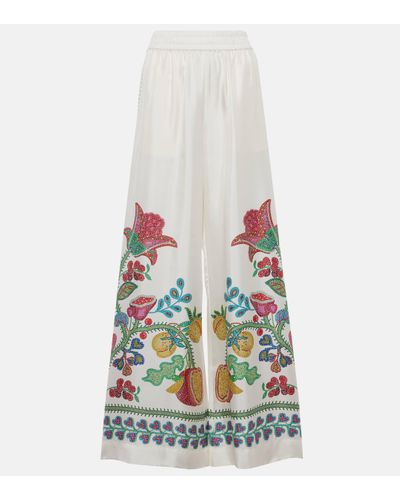 La DoubleJ Printed Silk Twill Wide-leg Trousers - White