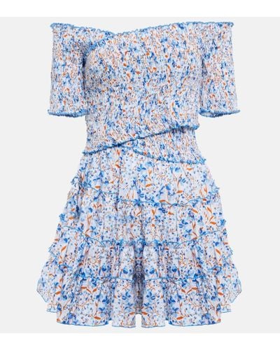 Poupette Vestido corto Agathe de algodon floral - Azul