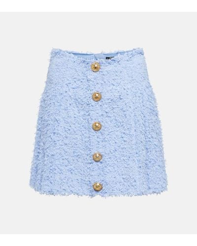 Balmain Minifalda plisada en boucle - Azul