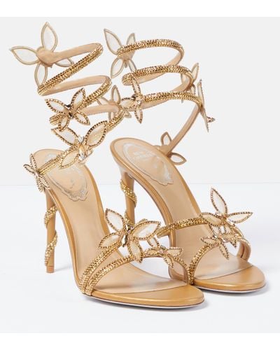 Rene Caovilla Margot Butterfly-embellished Satin Heeled Sandals - Metallic