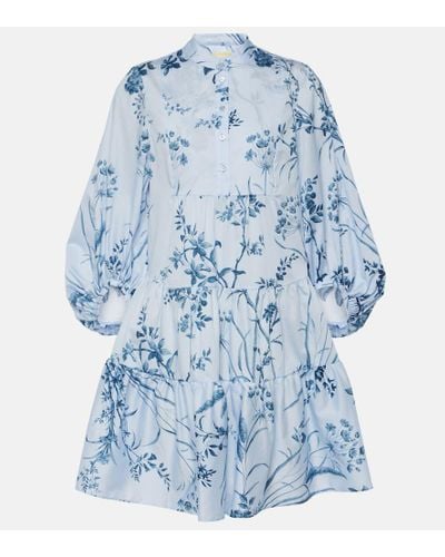 Erdem Mini-hemdblusenkleid Aus Baumwoll-voile Mit Blumenprint - Blau