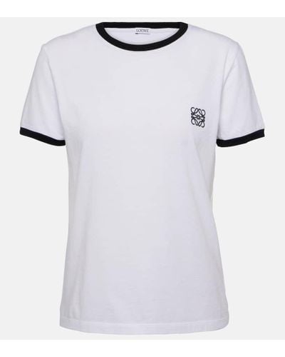 Loewe Anagram Besticktes T-shirt Aus Baumwoll-jersey - Weiß