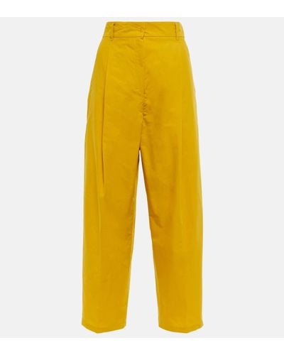 Max Mara Safari Cotton And Silk Straight Trousers - Yellow