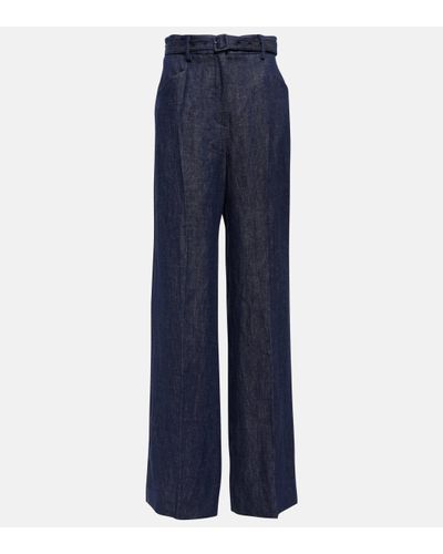 Gabriela Hearst Belted High-rise Wide-leg Linen Trousers - Blue