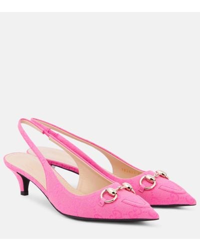 Gucci Horsebit GG Canvas Slingback Court Shoes - Pink