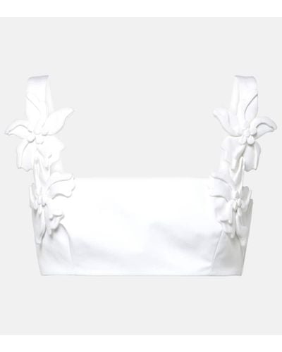 Valentino Top sujetador de popelin de algodon con apliques florales - Blanco