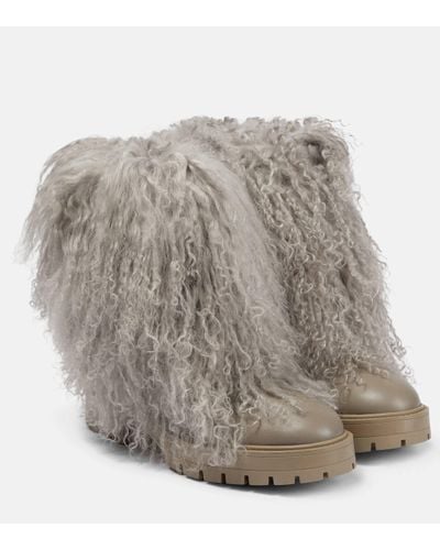 Aquazzura Shearling-trimmed Leather Ankle Boots - Grey