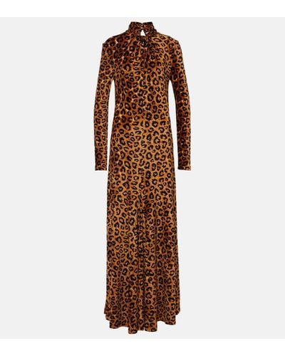 Rabanne Robe longue a motif leopard - Marron