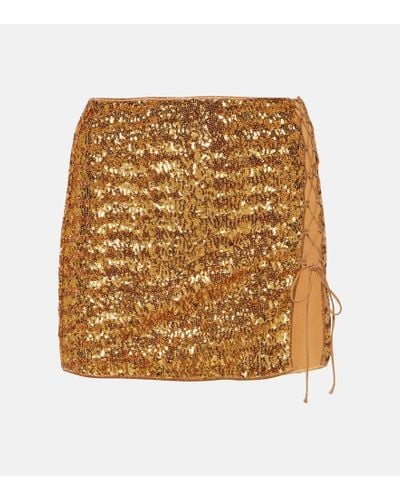Oséree Feather-trimmed Sequined Miniskirt - Metallic