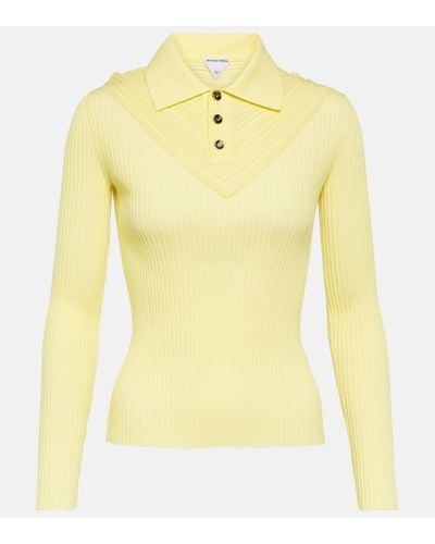 Bottega Veneta Ribbed-knit Cotton-blend Top - Yellow