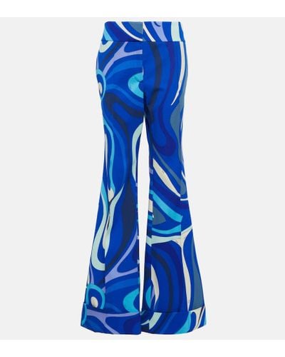 Emilio Pucci Bedruckte Hose aus einem Wollgemisch - Blau
