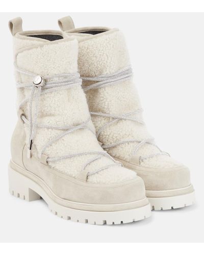 Rene Caovilla Suede And Shearling Hiking Boots - Natural