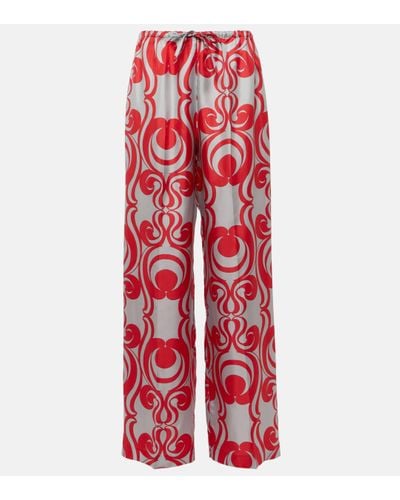 Dries Van Noten Pantalon ample imprime en soie - Rouge