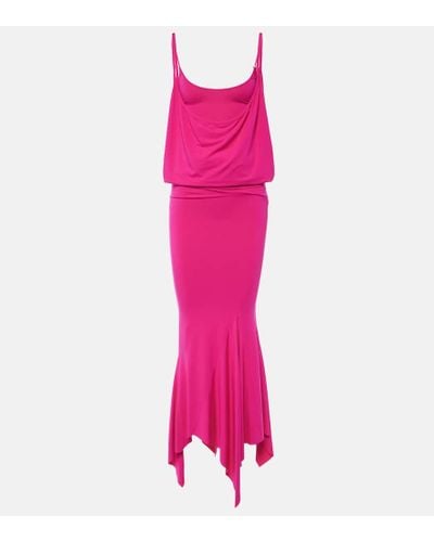 The Attico Asymmetric Jersey Midi Dress - Pink