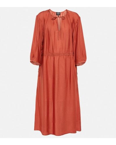 A.P.C. Eve Pleated Jersey Midi Dress - Red