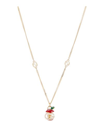Gucci Apple GG 18kt Gold Necklace With Diamonds And Enamel - Metallic