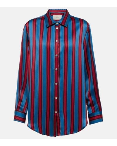 Asceno Camisa London de seda a rayas - Azul