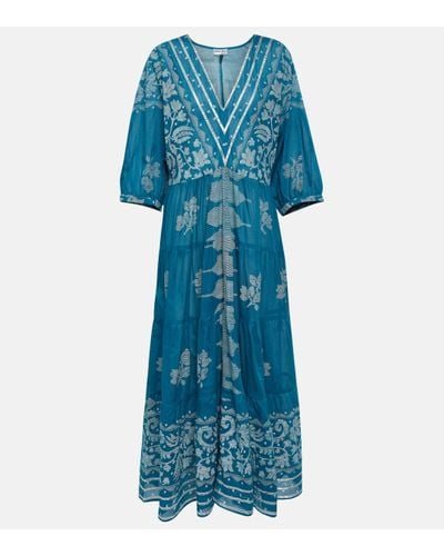 Juliet Dunn Dhaka Printed Cotton Maxi Dress - Blue