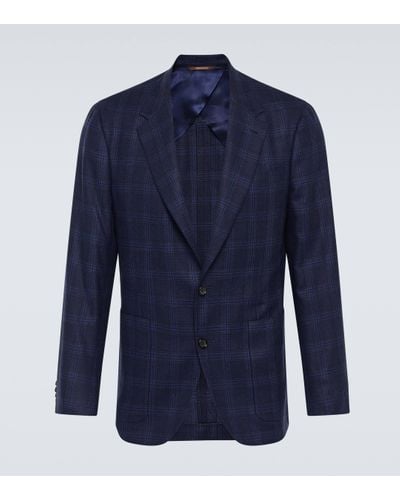 Canali Kei Checked Silk And Wool Blazer - Blue