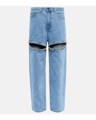 Area Embellished Cutout High-rise Wide-leg Jeans - Blue