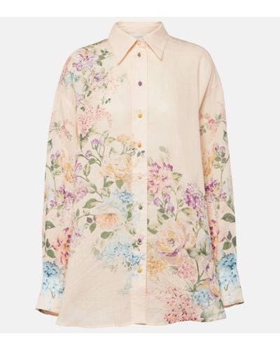 Zimmermann Halliday Floral-Print Ramie Shirt - Natural