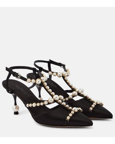 Giambattista Valli Faux-pearl Embellished Satin Court Shoes - Black