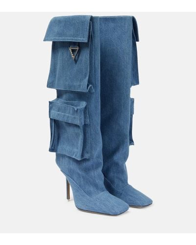 The Attico Sienna Tube Denim Knee-high Boots - Blue