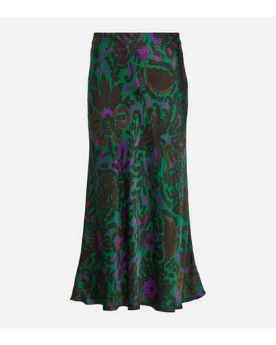 Velvet Kaiya Printed Satin Midi Skirt - Green