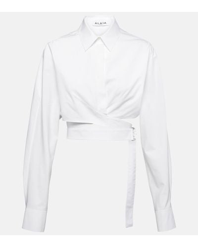 Alaïa Cropped Cotton Poplin Shirt - White