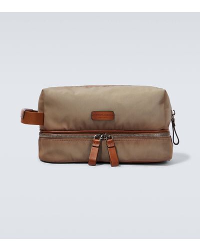 Giorgio Armani Leather-trimmed Canvas Washbag - Brown