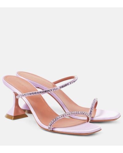 AMINA MUADDI Gilda 70 Embellished Satin Sandals - Pink