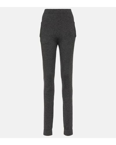 Saint Laurent Leggings de cachemir de tiro alto - Gris