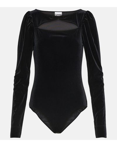 Ganni Cutout Velvet Jersey Bodysuit - Black