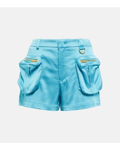 Blumarine Shorts de saten de tiro bajo - Azul