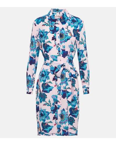 Diane von Furstenberg Vestido camisero corto Prita floral - Azul