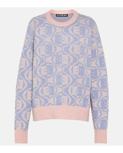 Acne Studios Katch Cotton And Wool Jacquard Sweater - Blue