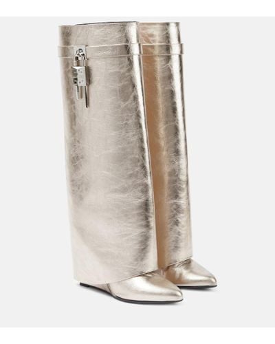 Givenchy Shark Lock Metallic Leather Knee-high Boots - Natural