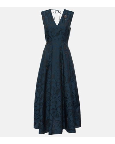 Max Mara Diego Pleated Jacquard Midi Dress - Blue