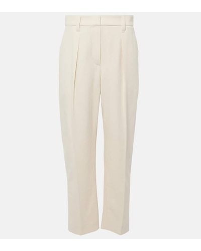 Brunello Cucinelli Pantaloni regular in misto cotone a vita alta - Bianco