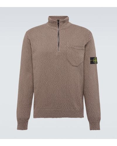 Stone Island Compass Cotton And Linen Half-zip Sweater - Gray